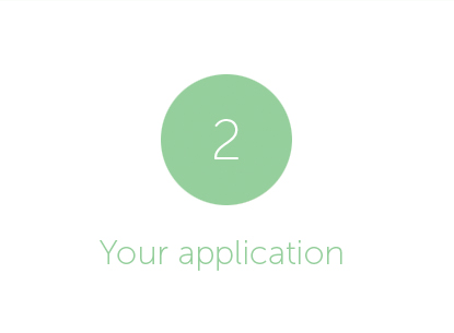 Green circle with white number 2 inside. 'Your application' written below