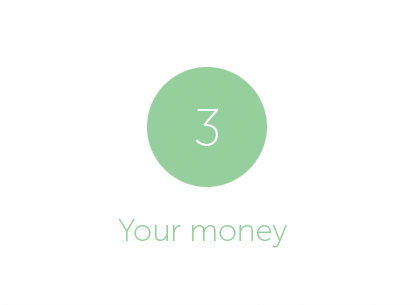 Green circle with white number 3 inside. 'Your money' written below